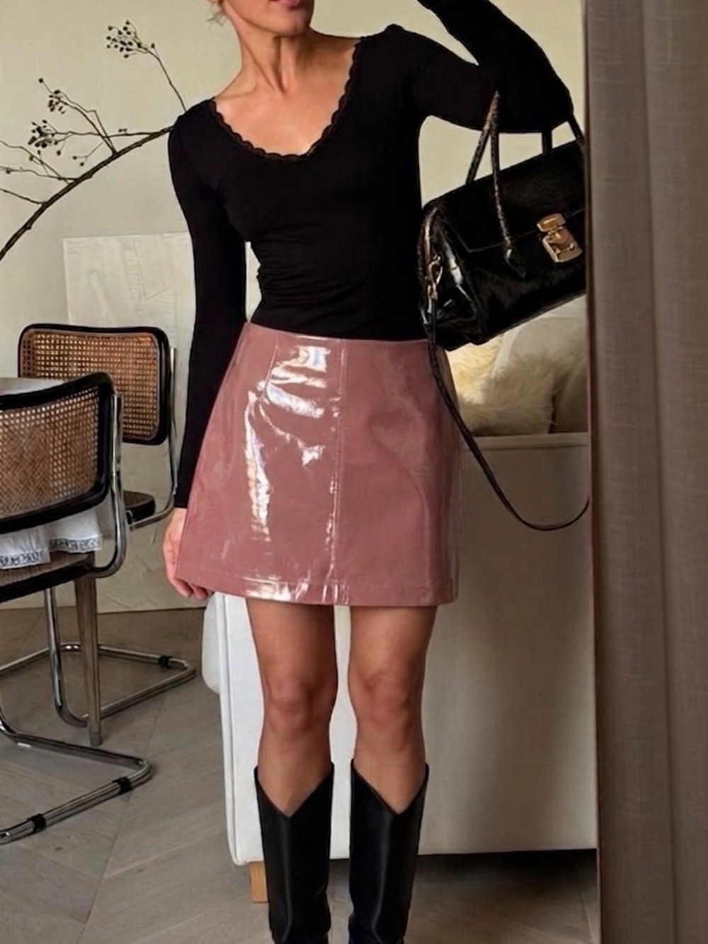 Miss Selfridge Pink Vinyl Mini Skirt